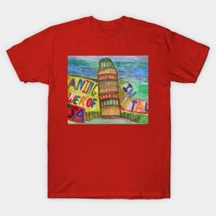 Leaning Tower of Pisa in Italy Bright And Brilliant Colourful Background T-Shirt